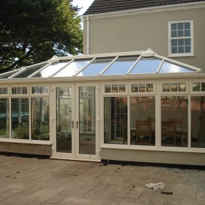 Cream uPVC conservatory and French doors