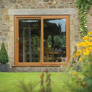 Golden oak patio door