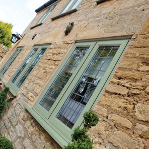 Green double glazed uPVC window frames with square diamond lead