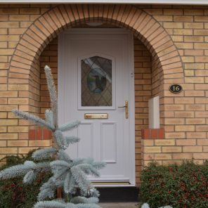 Kingfisher stained glass in white composite door