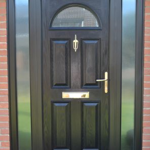Meridian Ash composite front door in black with double glazing window