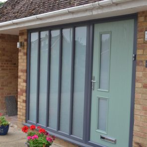 Chartwell green composite door with grey double glazed side panels