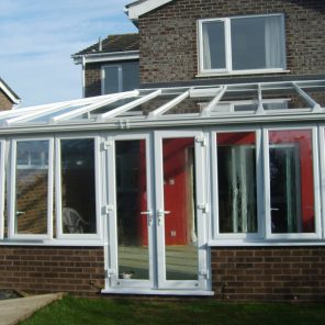 White lean-to uPVC double glazed conservatories with dwarf wall